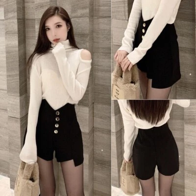 Fashionable Wideleg Casual Shorts with Unique Irregular Style and Buttons - Image 1 of 4