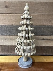 Wood Christmas Tree Beaded Metal Base 17” Tall - Picture 1 of 4