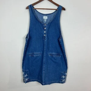 Vestido vaquero vintage para mujer 2X azul años 90 mariposa cottagecore bolsillos sin mangas - Imagen 1 de 9