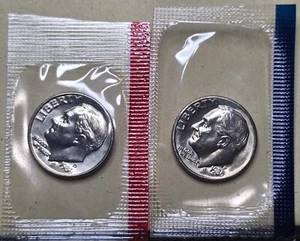 1986 P & D  Roosevelt Dime 10C Philadelphia Denver In Mint Cello Free Shipping - Picture 1 of 2