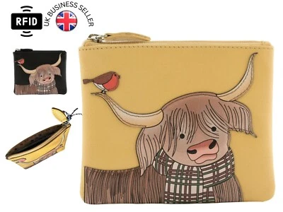 Callum Highland Cow & Robin Coin & Card RFID Leather Purse by Mala Leather - Image 1 of 4