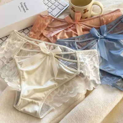 5PCS/LOT Sexy Womens Bowknot Satin Panties Underwear See Through Sheer Briefs - Image 1 of 4