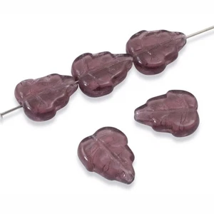 25 Birch Leaf Beads - Amethyst Czech Glass Leaves - Nature Jewelry - Picture 1 of 6