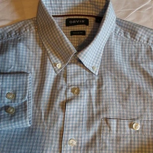 Camisa Orvis Para Hombre Grande Azul Cuadros Country Sarga Abotonada Manga Larga Exterior - Imagen 1 de 9