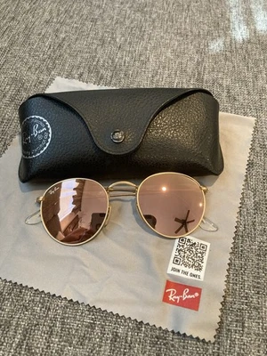 VINTAGE RAY-BAN RB 3447 ROUND METAL GOLD SUNGLASSES ITALY PINK MIRROR LENSES - Image 1 of 4