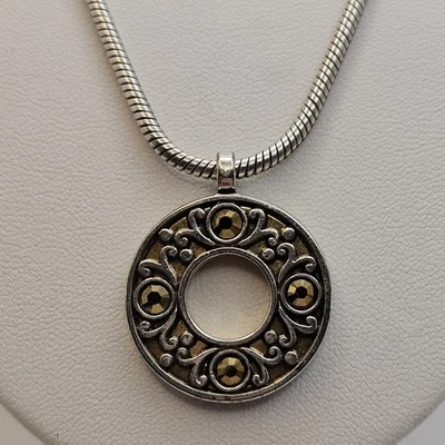 Brighton Sacred Circle Pendant Two Toned Silver & Gold Scroll 18" Necklace - Image 1 of 4