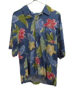 Seven Palm Brand Shirt Mens Large Blue Hawaiian Floral Button-Up Short Sleeve - Picture 1 of 6