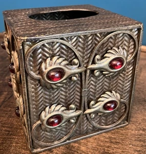 Vintage Heavy Metal Scroll & Jewel Tissue Box - Bild 1 von 6