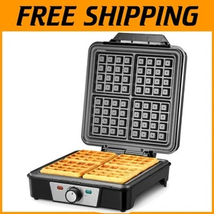 4-Slice Belgian Waffle Maker with Non-Stick Plates & Adjustable Browning Control - Picture 1 of 12