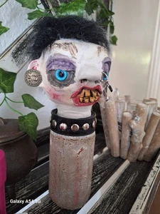 Unusual and strange macabre gothic apocathey zombie head. Graveyard horror Scene - Picture 1 of 17