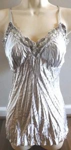 Vintage Y2K Tank Top Camisole Women's M Silver Bling Silky Crinkle Fairy Whimsy - Picture 1 of 9