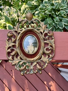 Vintage Rococco Frame With Portrait Print of fancy lady - Picture 1 of 6