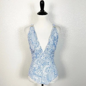 Melissa Odabash Womens Panarea One Piece Swimsuit in Azzuro Blue Print Size 6 - Picture 1 of 12