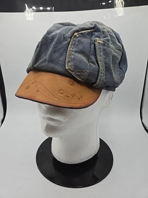 Gorra de Newsboy Vintage Años 60 Azul Denim Panel de Bolsillo con Billete de Cuero Foto 1 de 4