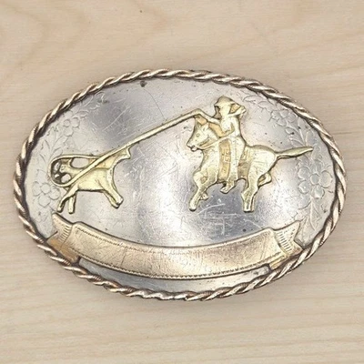 Cinturón de cuerda vintage Western Cowboy Rodeo Rider Horse Team níquel plateado Foto 1 de 4