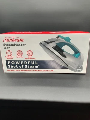 Plancha maestra de vapor Sunbeam, 1400 W, cable retráctil, apagado automático, turquesa Foto 1 de 4