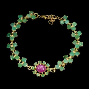 925 Sterling Silver Bracelet Oval Ruby 8x6mm Emerald Gemstone Jewelry 7.5inches - Picture 1 of 13