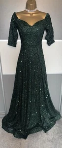 Elegant Green Evening Sequin Wedding Prom Cruise Cocktail Maxi Dress Sz 10/12 - Picture 1 of 3