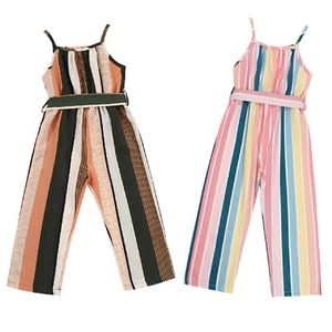 Kid Girls Romper Vacation Jumpsuit Toddler Overalls Color Block Striped Casual - Picture 1 of 29