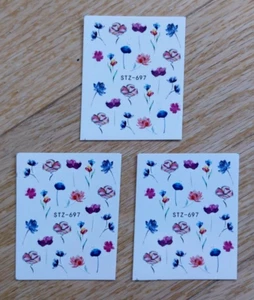 THREE FLOWER NAIL ART WATER TRANSFER STICKER DECALS - Picture 1 of 1