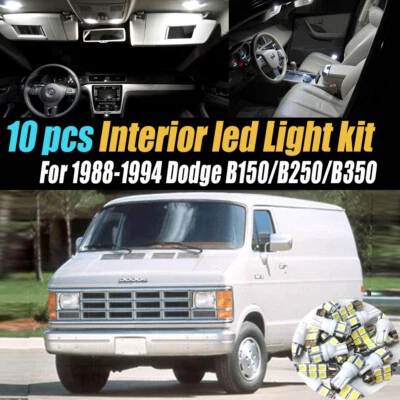Kit de bombillas LED interiores de auto súper blancas de 10 piezas para Dodge B150-B350 1988-1994 Foto 1 de 4