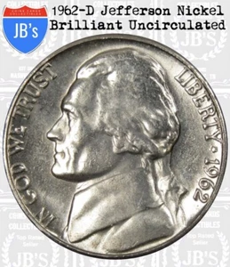 1962-D Jefferson Nickel BRILLIANT UNCIRCULATED *JB's Coins* - Picture 1 of 4