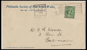 AUSTRALIA 1946 1.5d NSW PHILATELIC SOCIETY ENVELOPE (F) - Picture 1 of 1