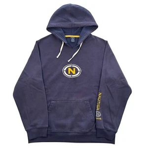 Vintage 90s Nautica Pullover Hoodie Sweatshirt Size L Center Logo Skater Surfer - Picture 1 of 7