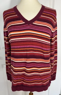 Suéter Eddie Bauer Grande, Multicolor Rayas, Cuello en V, Manga Larga Foto 1 de 4