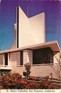 Tarjeta postal de autos antiguos St, Mary's Cathedral San Francisco California CA pm 1975 - Imagen 1 de 2