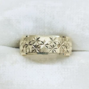 14k Yellow Gold Diamond Cut Flower Eternity Stars Engagement Wedding Ring Size 5 - Picture 1 of 6
