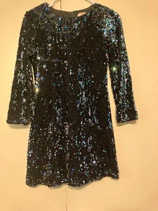GB Girls Party Black/Dark Multi Sequin Dress Lined Size 12 - Picture 1 of 7