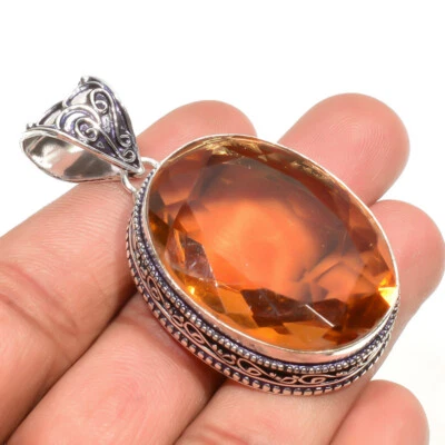 Кулон ювелирное изделие ручной работы из стерлингового серебра 925 пробы с персиком морганитом размер 2,20 дюйма - Изображение 1 из 4