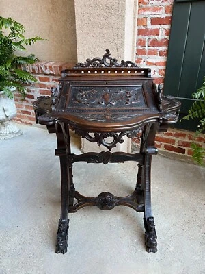 Antiguo Escritorio Francés Secretaria Selva Negra Tallado Roble Renacimiento c1890 Foto 1 de 4