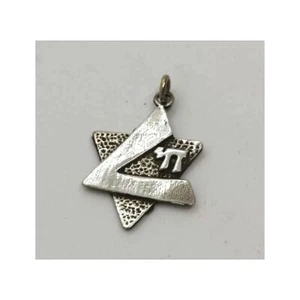 Sterling Silver Magen David Star Pendant Chai Contemporary - Bild 1 von 11