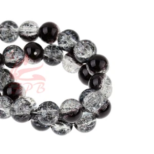 Black Glass Beads -50/100/200 Black Crackle Glass 8mm Bead Jewelry Making GB1200 - Picture 1 of 12