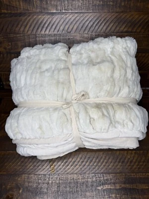 Pottery Barn Faux Fur Ruched Throw Blanket Ivory 60" x 80" Oversized NWOT - Image 1 of 3