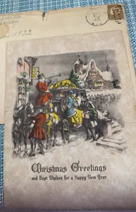 CARTOLINA DI NATALE 1932 CARROZZA VITTORIANA SCENA-BUSTA AFFRANCATA COSÌ COM'È ACCETTABILE - Foto 1 di 6