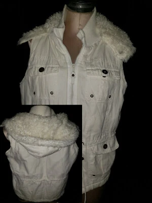 LOLA Mujer Invierno Imitación Piel Cuello Sudadera con Capucha Chaleco Chaqueta Sin Mangas Talla XL Blanco Foto 1 de 4