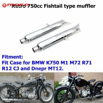 Пара хромированных ретро труб глушителя выхлопной системы с рыбьим хвостом для BMW R12 R71 K750 Dnepr MT12 - Изображение 1 из 4