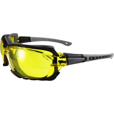 Birdz Eyewear Gasket Safety Padded Motorcycle Sunglasses Grey with Yellow Lens - Image 1 of 4