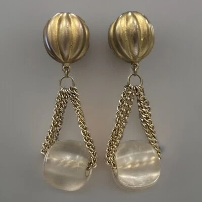 Pendientes De Colección Declaración Pasarela Acrílico Tono Dorado Cadena Araña Cuelga Pesado Foto 1 de 4