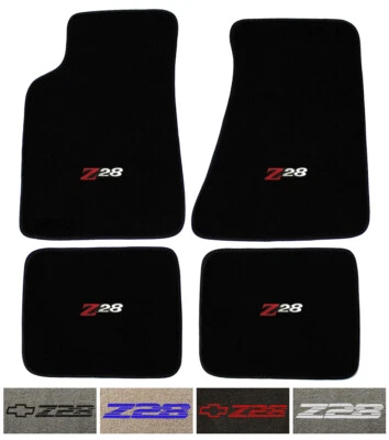 4pc Carpet Floor Mat Set for 1982-2002 Chevrolet Camaro Z28- Choose Color & Logo - Image 1 of 4