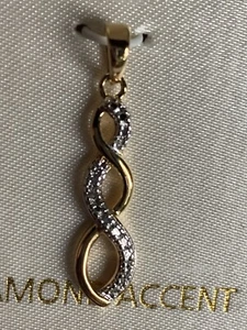 18K Yellow Gold Over Sterling Silver Pendant Twist Swirl Diamond Accent NEW BOX - Picture 1 of 10