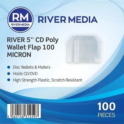 1000 x RIVER 100 MICRON Premium CD DVD Clear Plastic Sleeves Wallet Cover Case - Image 1 of 2