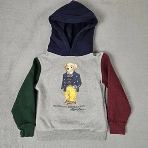 Polo Ralph Lauren Bear Hoodie Sweatshirt Youth Bkys Size 5 Colorblock Pullover - Picture 1 of 9