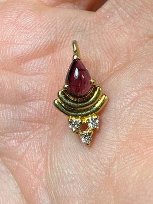 Solid Gold Single Earring Handmade Ruby and Diamonds Indian (?) Jewelry - Image 1 of 4