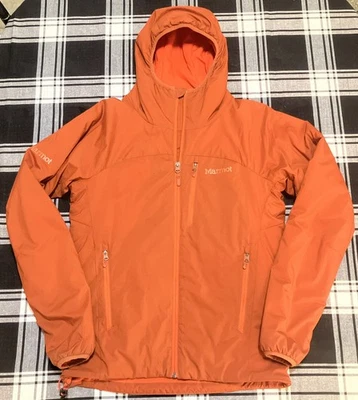 Chaqueta Marmot Mujer Pequeña Naranja Puffer Ligera Cortavientos Cremallera Completa Con Capucha Foto 1 de 4