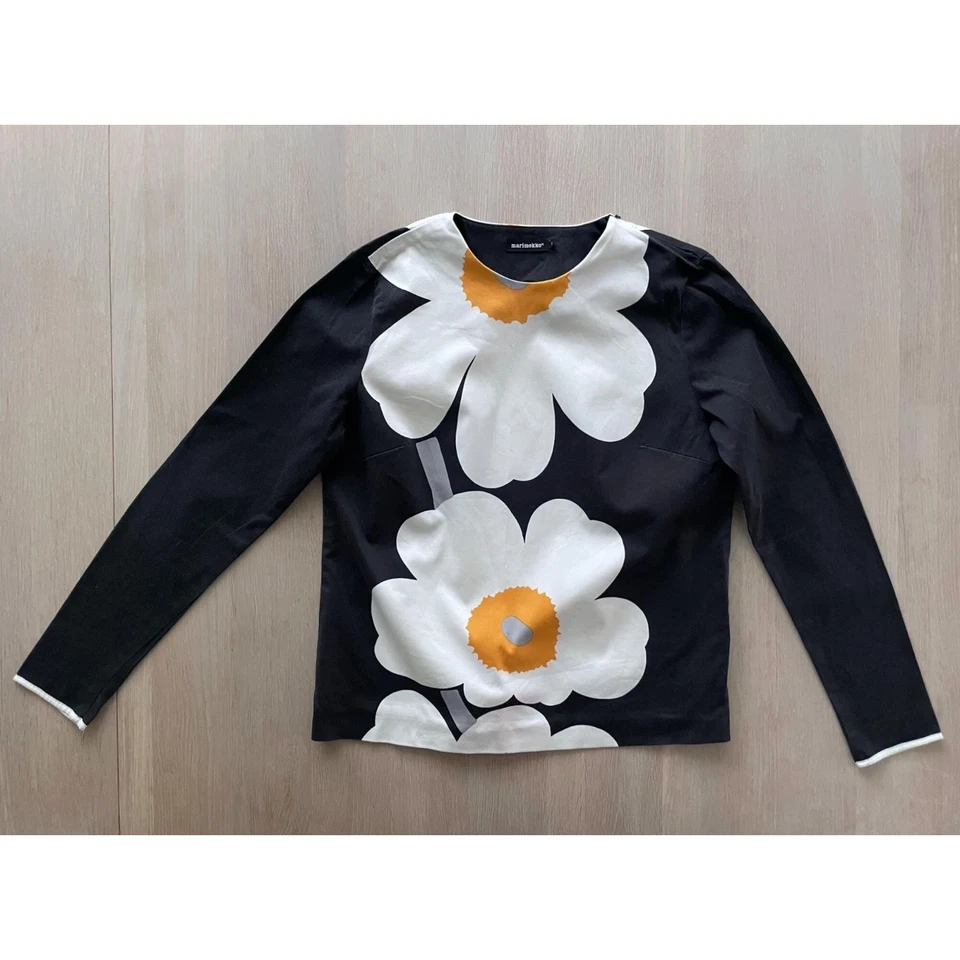 Marimekko Poppy Print Blouse, Black and White Unikko Blouse, Size 36, S - Image 1 of 4