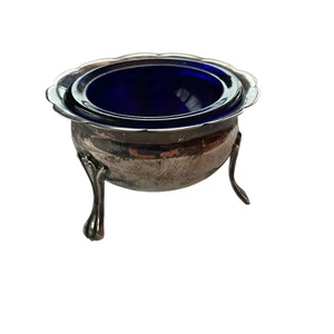 Rare Antique Webster Sterling Silver Footed Salt Cellar with Cobalt Blue Liner - Picture 1 of 6